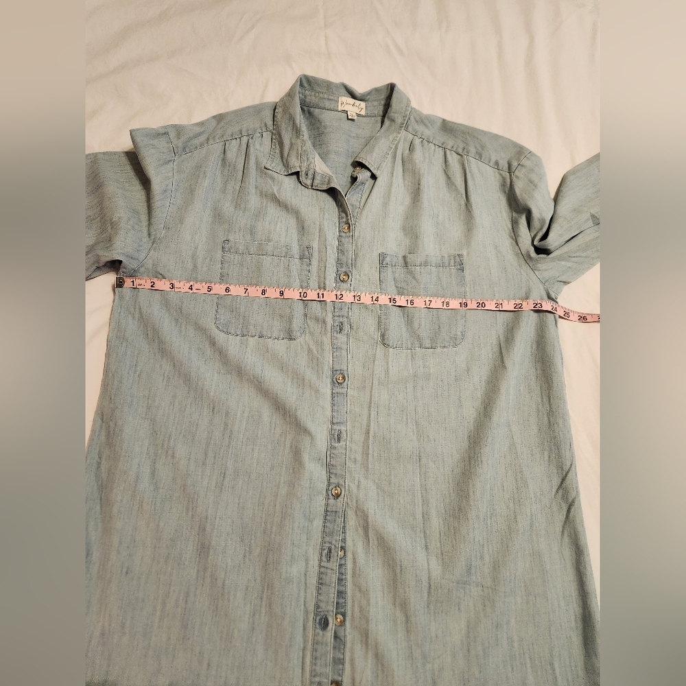 Wonderly Light Denim Wash Long Sleeve Button-Up Front Ruffle Hem Shirtdress NWOT - Picture 11 of 13